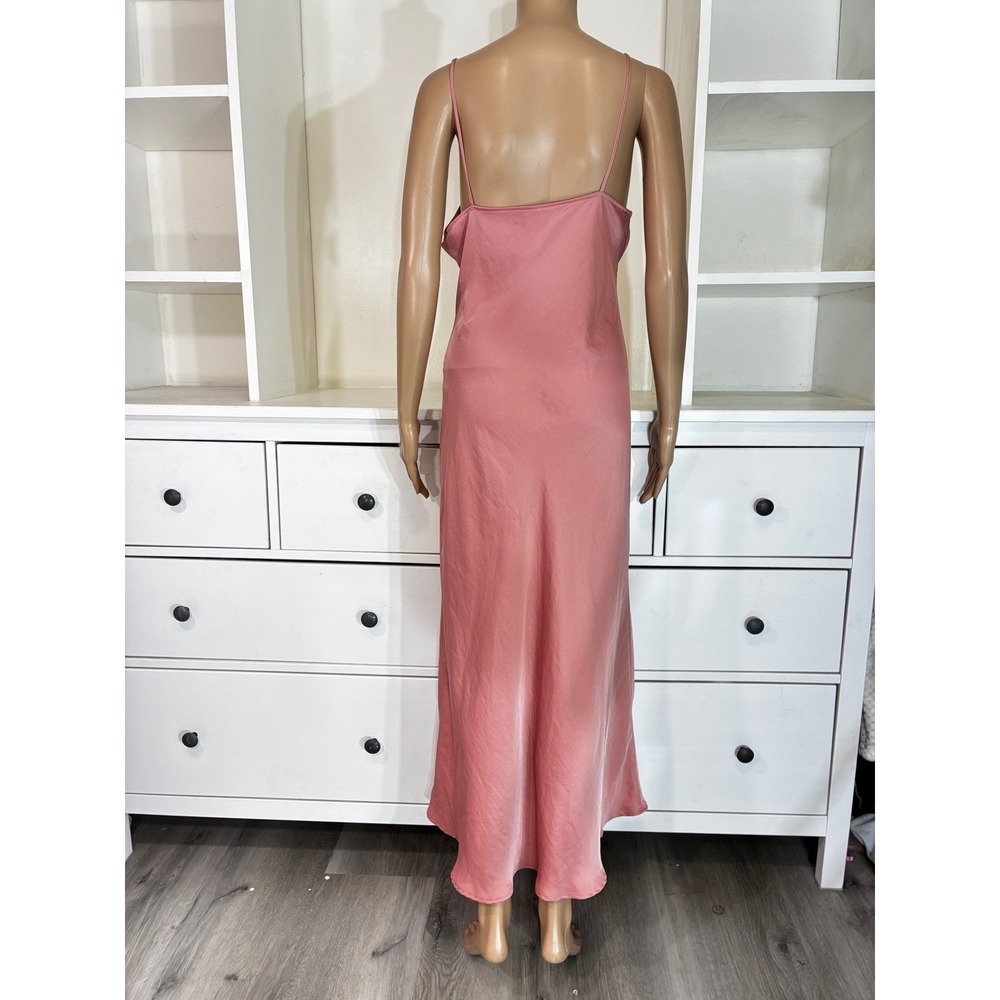 Zara Womens Satin Midi Slip Dress Rose Pink Side Button Slit Size L - Picture 3 of 9